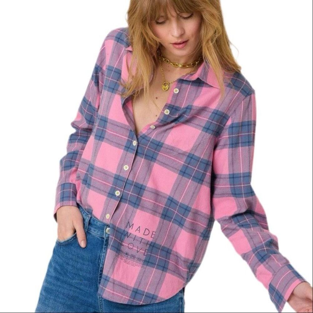 Kerri Rosenthal Mia Plaid Shirt Tunic Top Buttondown Printed Cotton S New 284415